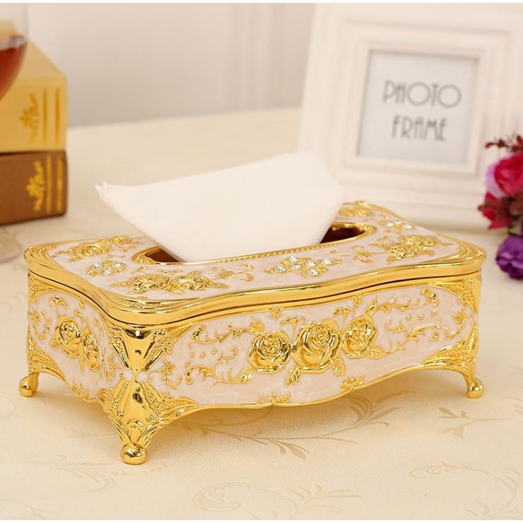 Hộp đựng giấy ăn và lọ tăm phong cách mạ Vàng, Bạc cao cấp phong cách hoàng gia