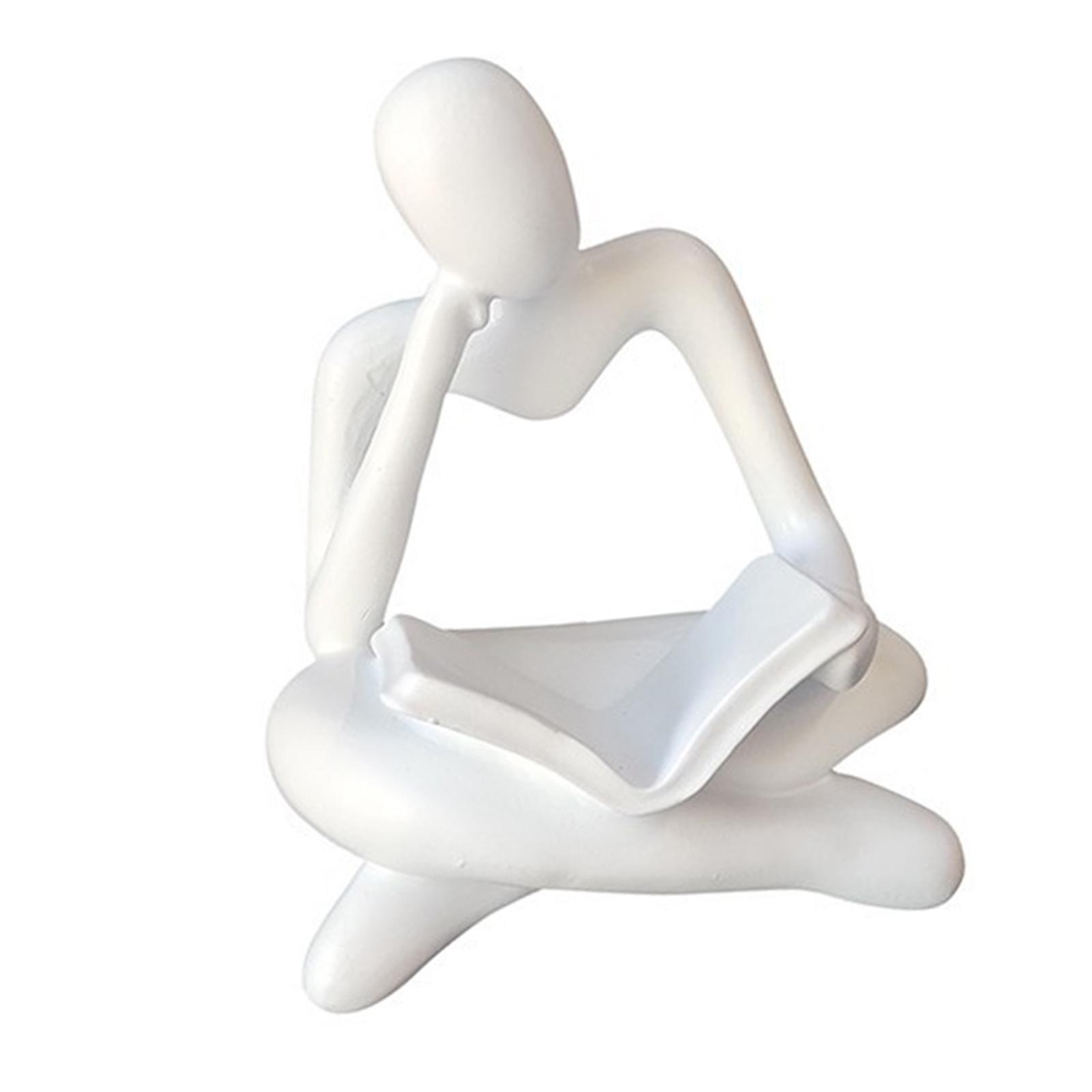 Abstract Thinker Statue Tabletop Decorative Sculpture for  Decor White