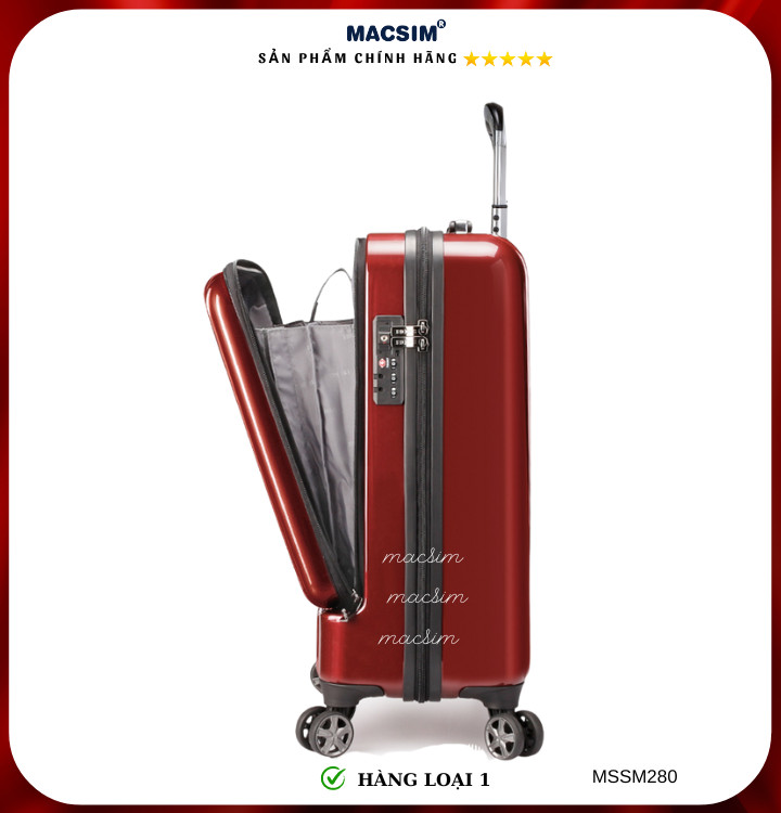 Vali cao cấp Macsim Smooire MSSM280 cỡ 20 inch màu đỏ-xanh bóng-vàng gold - Hàng loại 1