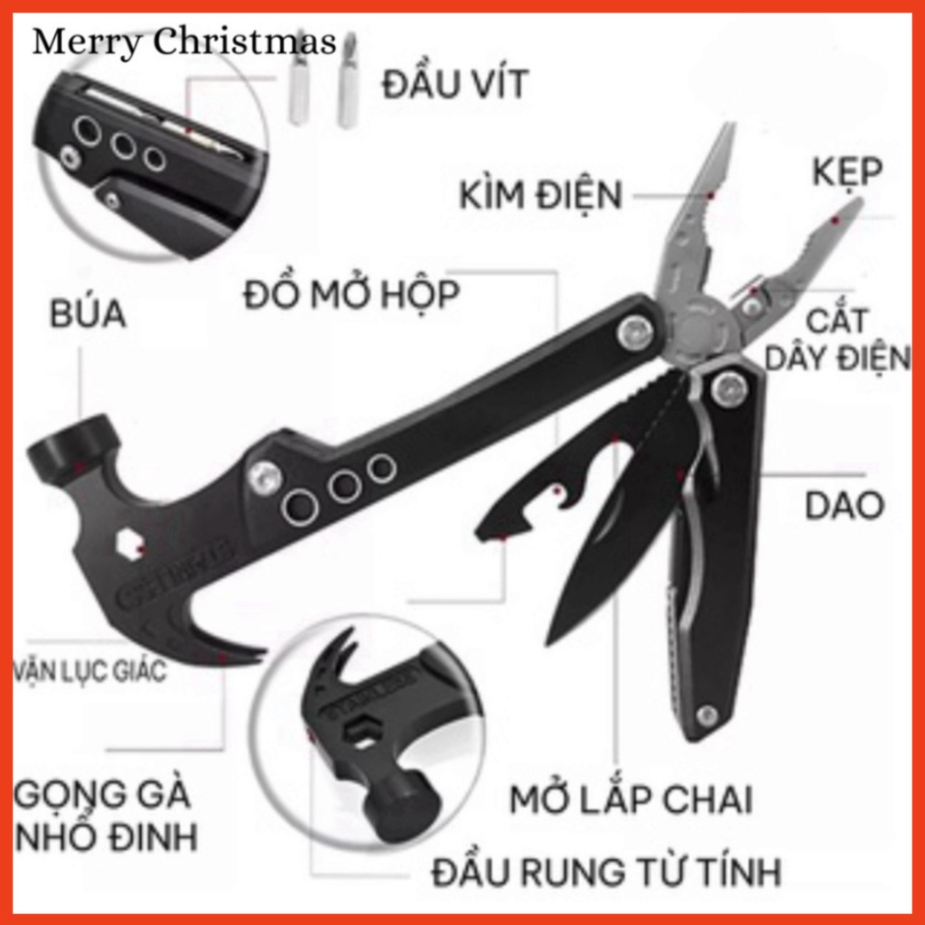 Búa kìm đa năng gấp gọn 14 in 1 thuận tiện mang đi du lịch, dã ngoại, đi phượt- DRU - Hàng Chính Hãng