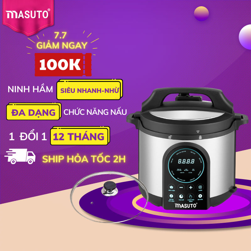 Nồi áp suất điện đa năng Masuto 6L chế độ ninh hầm chậm giữ nguyên 90% chất dinh dưỡng tặng-HÀNG CHÍNH HÃNG