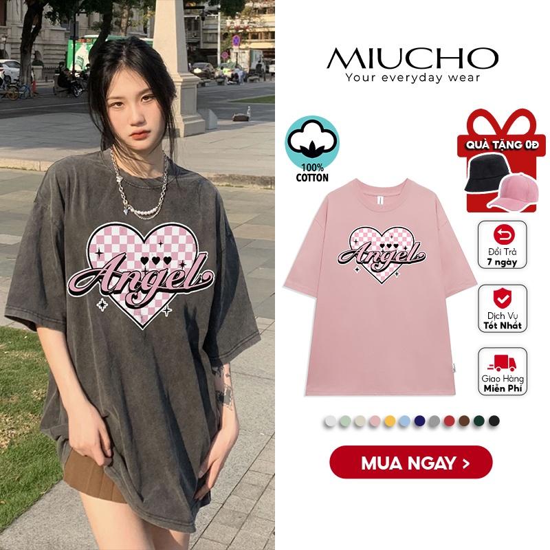 Áo thun nữ form rộng đẹp tay lỡ kiểu hàn quốc, áo phông nữ form rộng unisex vải cotton AT241 Miucho in họa tiết