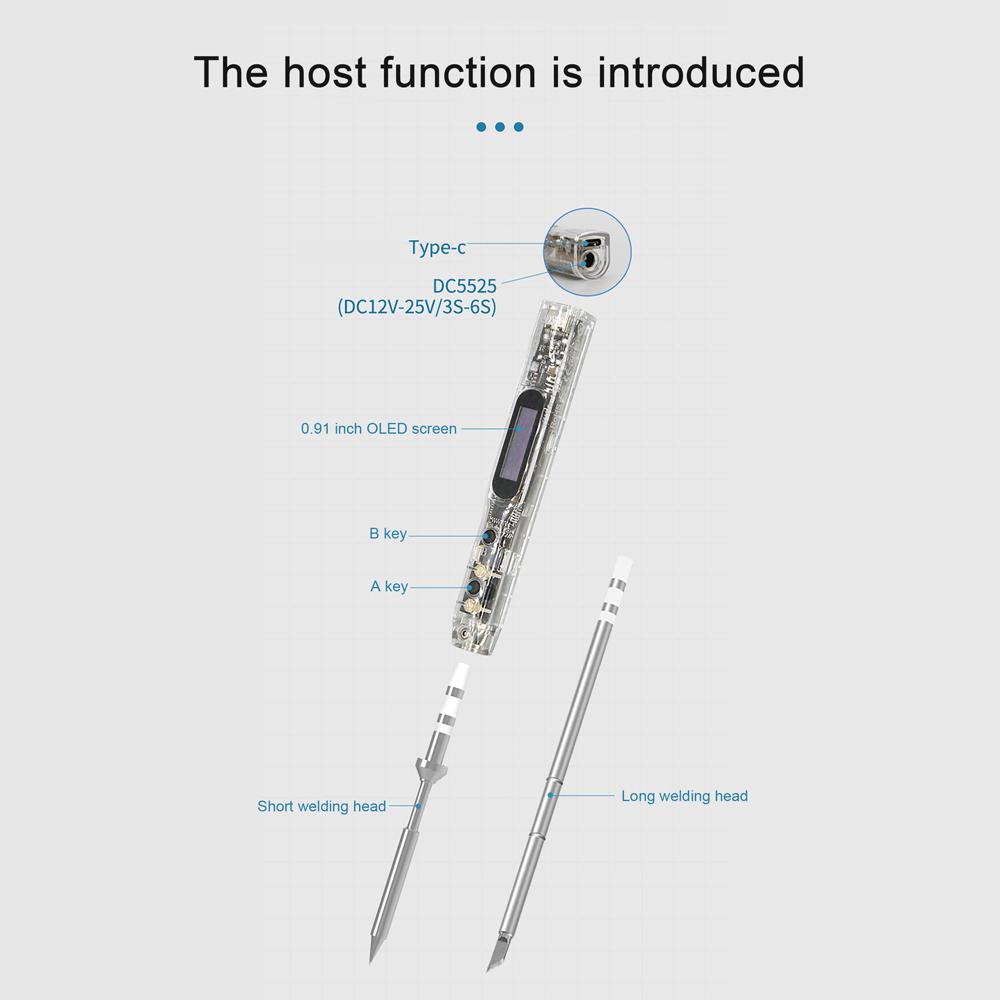 Intelligent Electric Soldering Iron Portable Soldering Pen 0.91inch OLED Display PC Housing High Precise Temperature Control with 0-450℃ Temperature Adjustment Function