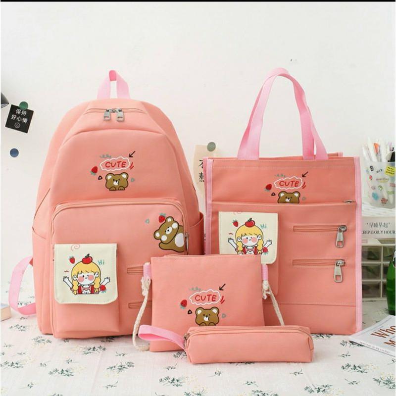 Set 4 món balo đi học sinh sinh viên cấp 1,2,3 - CUTE