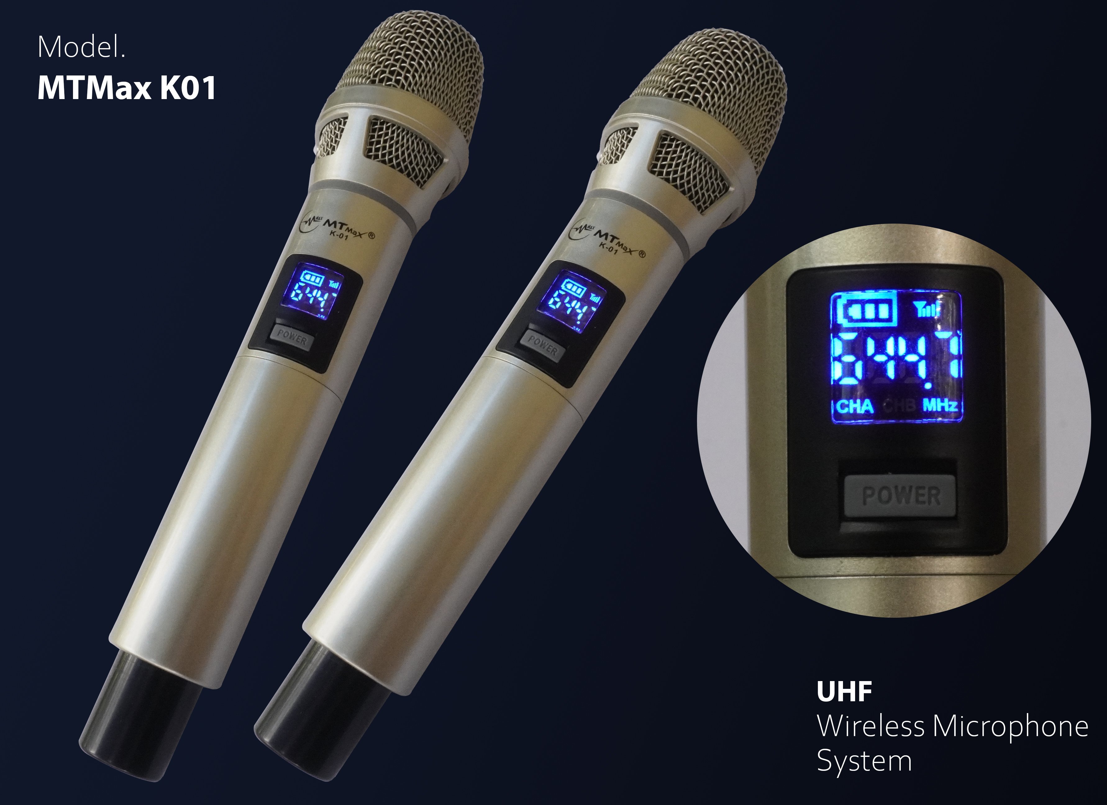 Micro không dây MTMax K01 - Mic karaoke gia đình, sân khấu - Độ nhạy cao, bắt sóng xa, chống hú rít hàng chính hãng