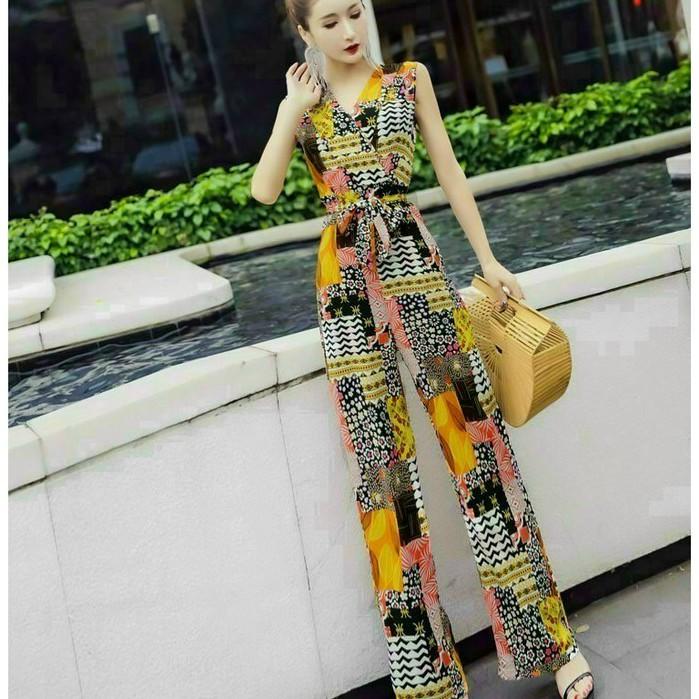 Jumpsuit Dài Ống Rộng, Jum Nữ Hàng Thiết Kế Cổ Đắp Chéo Kèm Belt Trang Trí Chất Lụa Nhật Cao Cấp Hack Dáng Siêu Xinh