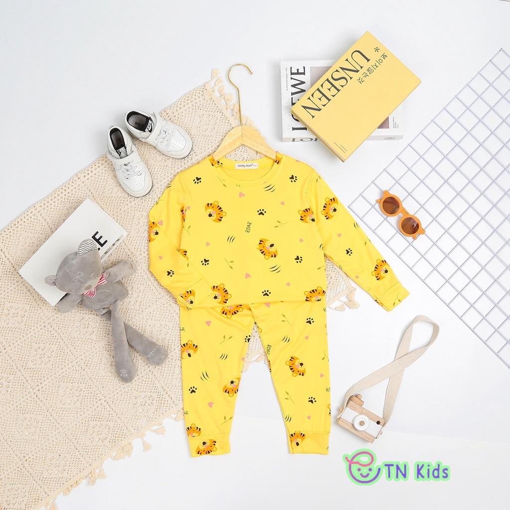 Bộ dài tay thun lạnh in Hổ Minky Mom mềm mịn mát cho bé trai bé gái từ 7-26kg - HÀNG LOẠI 1