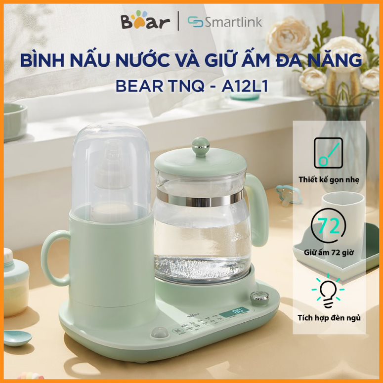 Bình Đun Nước Đa Năng 1.2L Pha Sữa, Pha Trà, Giữ Ấm Bear TNQ-A12L1 - Hàng Chính Hãng