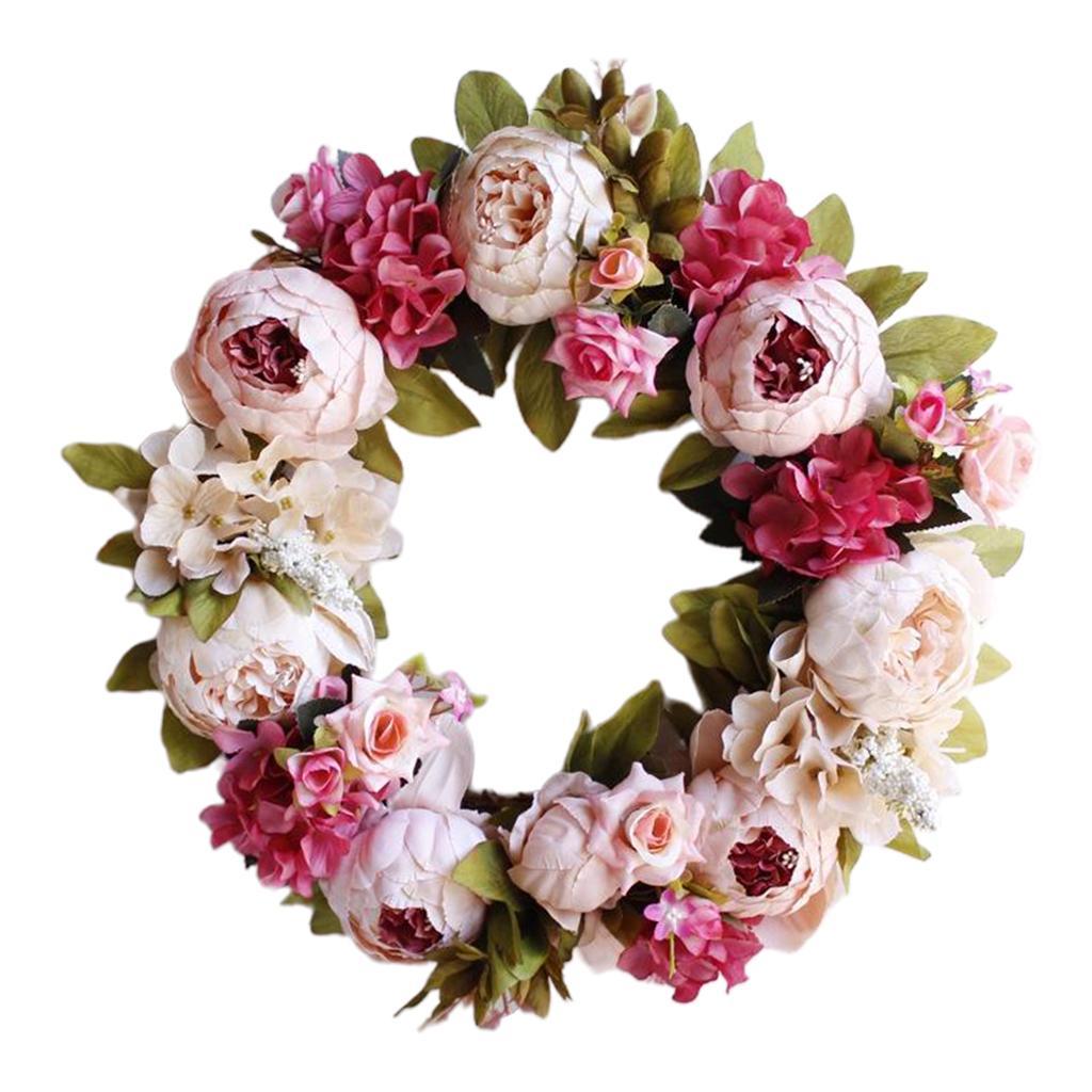 Artificial Flower Wreath Garland for Home Wedding Party Decor Pink