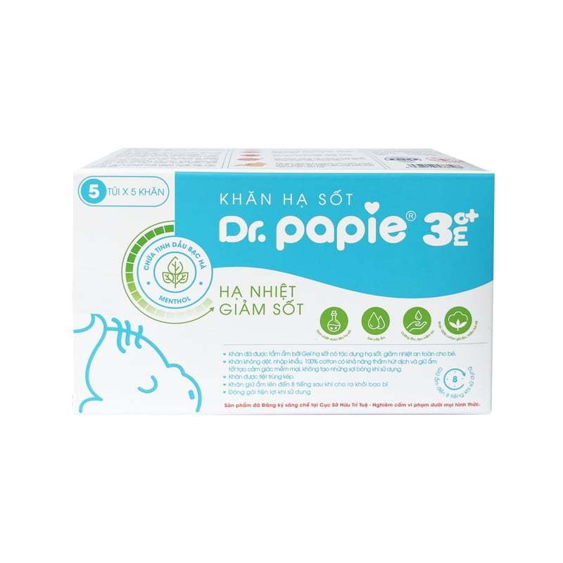 Khăn hạ sốt cho bé sơ sinh Dr.Papie Việt Nam 3+ (25 khăn/hộp)
