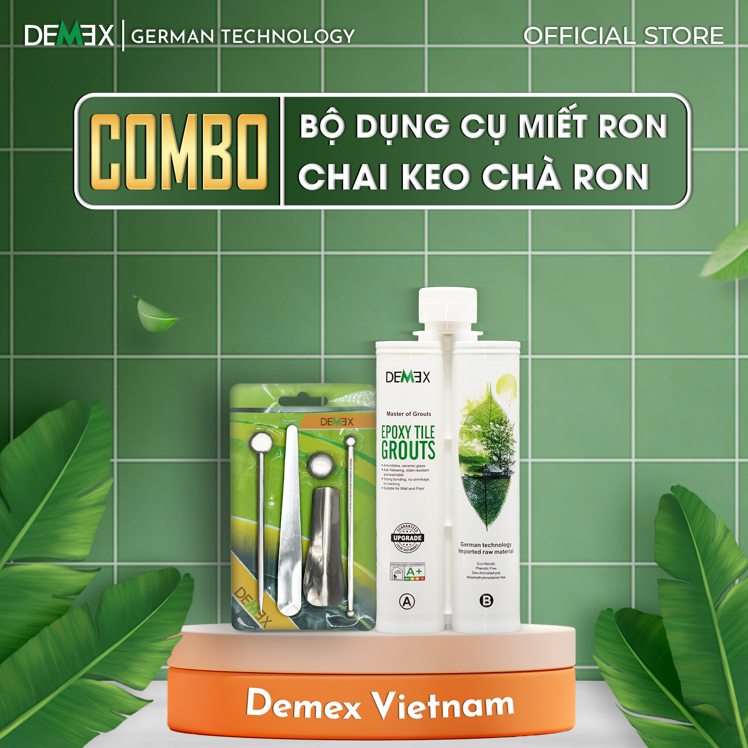 Combo 1 Chai Keo Chà Ron, Bộ Dụng Cụ Miết Ron DEMEX