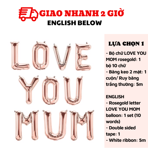 Bộ bong bóng chữ Love You Mom balloon set mfd26