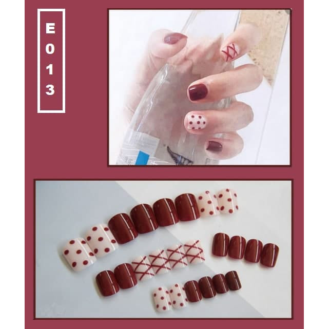 Bộ 24 móng tay giả nail thời trang họa tiết bắt mắt chống thấm nước (E013)