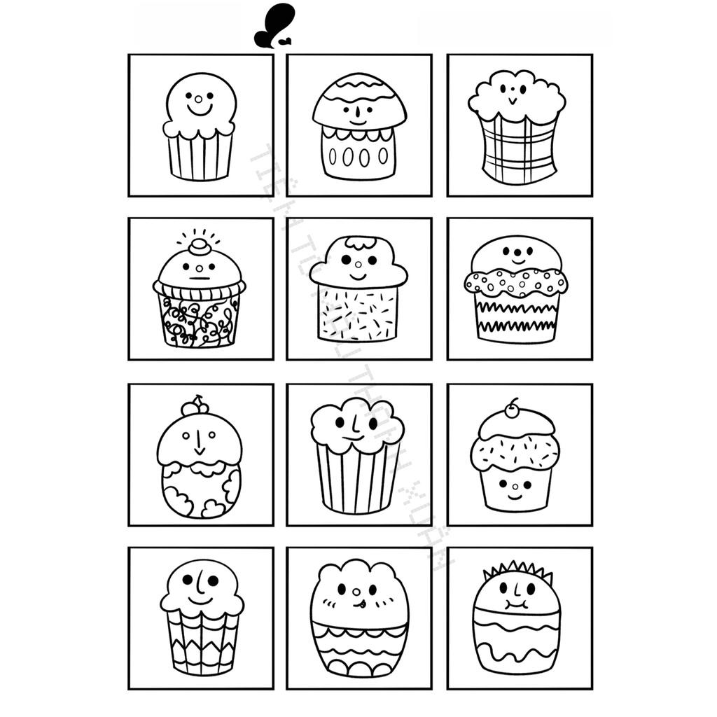 [TX10] Set 12 Tờ Tranh Tô Màu Hình Vui Nhộn Cute Cho Bé Kích Thước A5 Dành Cho Màu Sáp, Màu Chì