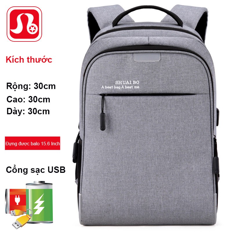 Balo thời trang nam chống nước đựng laptop 15.6inch rộng rãi phù hợp cho học sinh, sinh viên, người đi làm- SHUAI BO-616