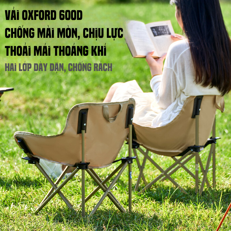 Ghế cắm trại mặt trăng, Ghế gấp gọn đa năng Suncojia ,vải Oxford bền đẹp,thép cacbon chịu lực 200kg