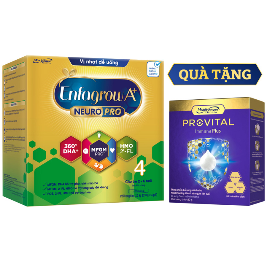 Bộ 1 hộp Sữa bột Enfagrow A+ NeuroPro 4 với 2’-FL HMO cho trẻ từ 2 – 6 tuổi – 2.2kg - Tặng 1 hộp Provital 480g