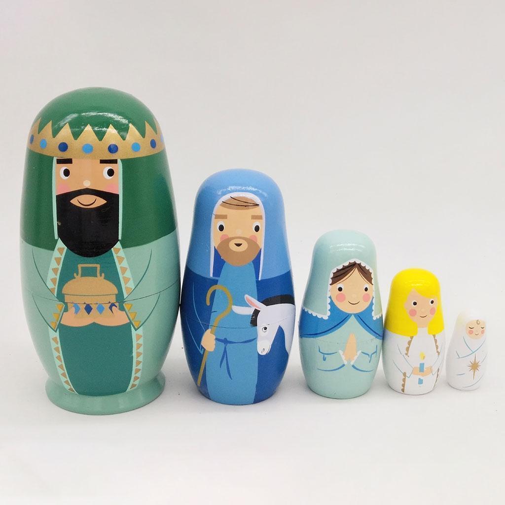 Set of 5 Cartoon Matryoshka Wooden Russian Nesting Dolls Decor