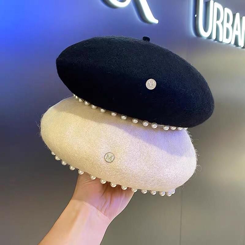 Mũ nỉ nồi đính hạt bẹt - nón nỉ - nón beret