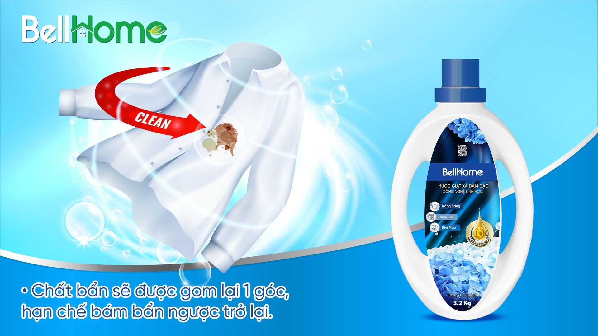 Nước Giặt Xả Công Nghệ Sinh Học Bell Home Hương Tinh Tế 3,2KG