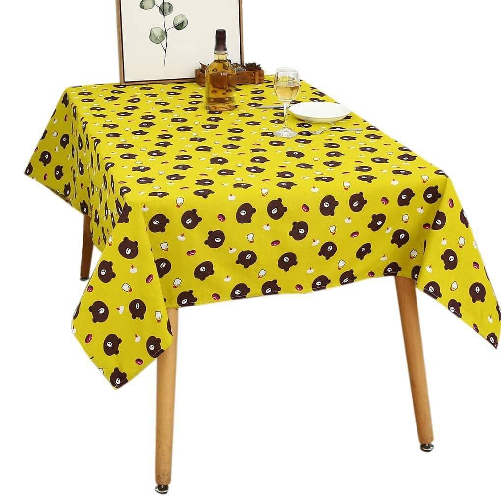 Vải trang trí dùng làm khăn bàn, tấm phủ tủ lạnh, rèm che nắng họa tiết gấu vàng