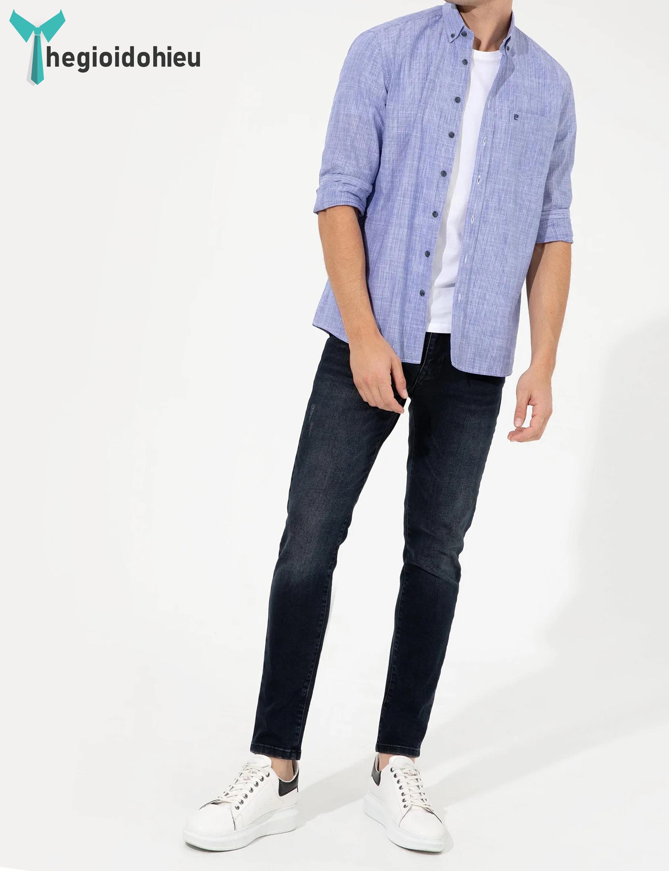 Áo sơ mi nam dài tay Pierre Cadin PCLShirt158 (Xanh dương sọc) - Hàng nhập khẩu - Có túi - Xanh dương sọc