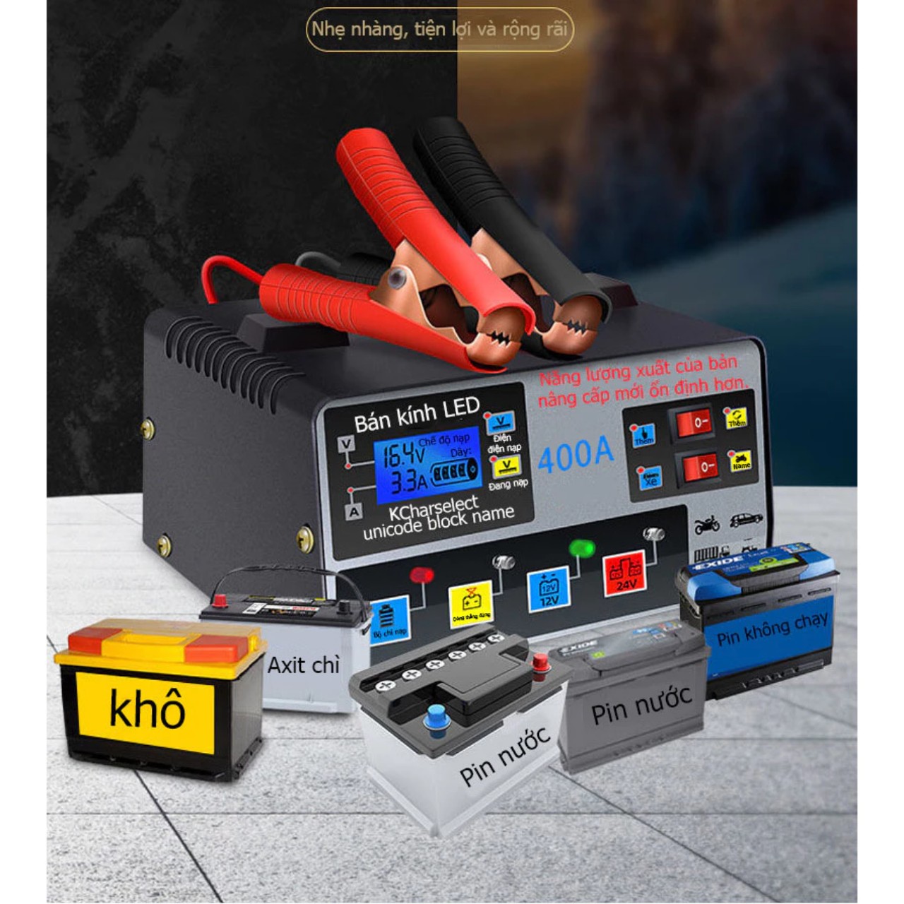 Sạc Ắc Quy Ô Tô &amp; Xe Máy Pluse 400A: Thông Minh, Tự Ngắt Khi Đầy, Khử Sulfat &amp; Bảo Dưỡng Ắc Quy Loại Tốt