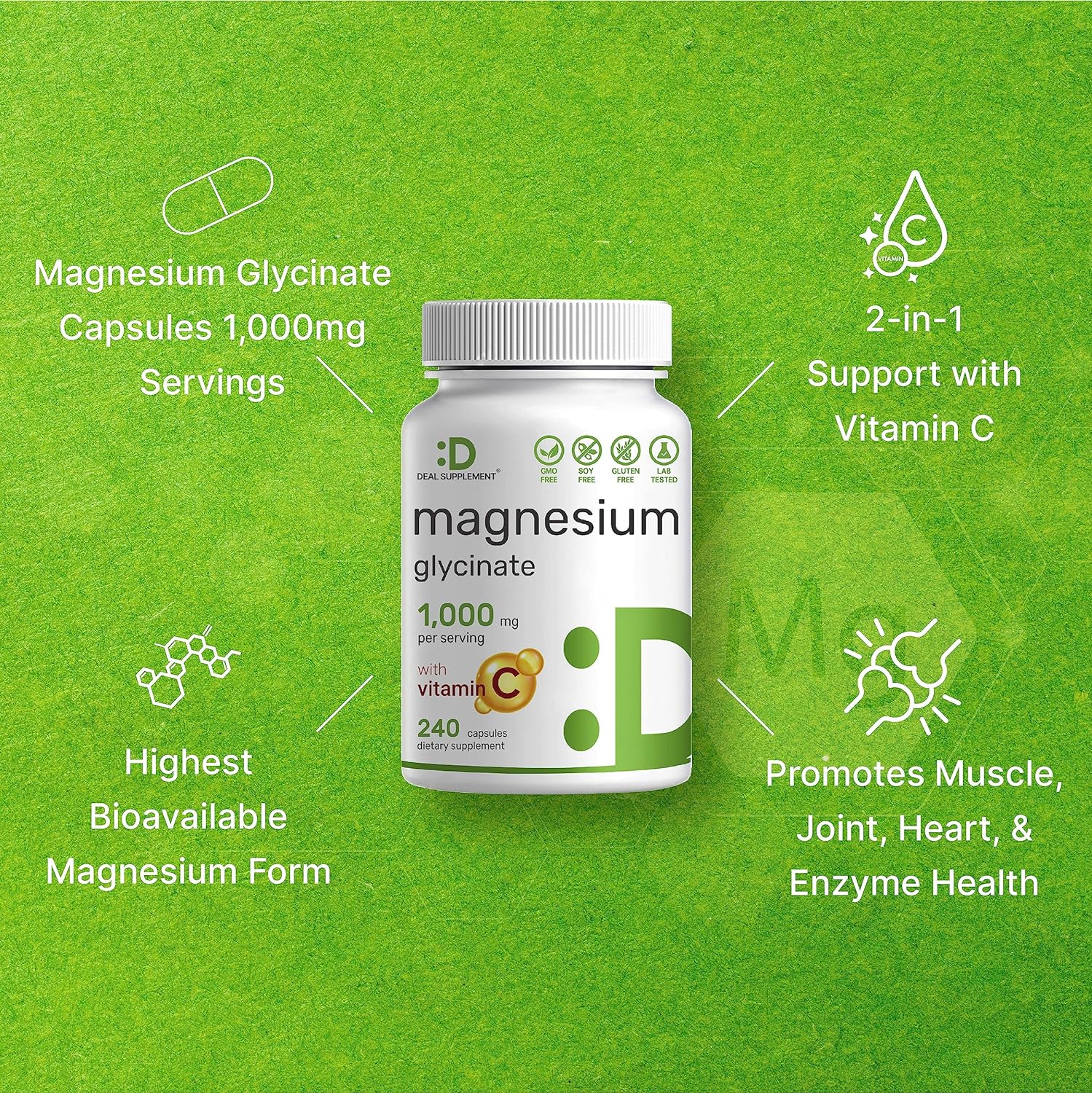 Magnesium Glycinate 1000mg With Vitamin C (240viên) Deal Supplement