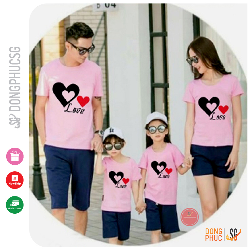 Áo thun gia đình 3/4/5 người Đồ gia đình dễ thương giá rẻ Thun cotton dày dặn Màu hồng phấn GD318HN