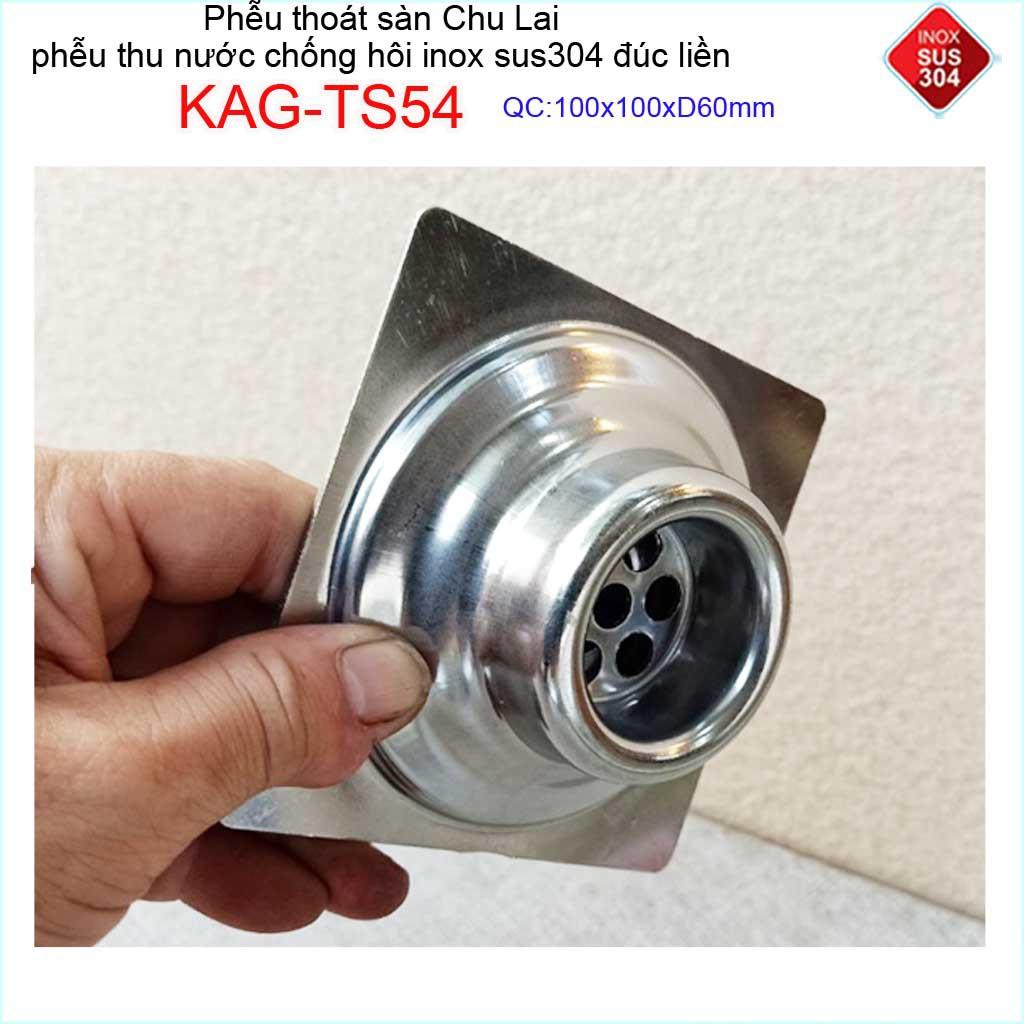 Hố ga thoát sàn Chu lai ống 6cm Inox 304, phễu thoát nước chống hôi 10x10cm KAG-TS54-D60