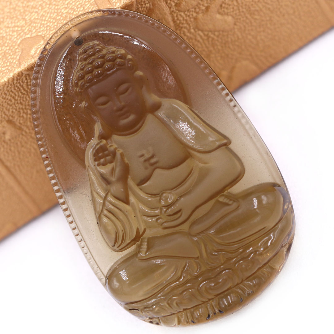 Mặt Phật A di đà đá obsidian  3.6 cm kèm vòng cổ dây cao su đen - mặt dây chuyền size M, Mặt Phật bản mệnh