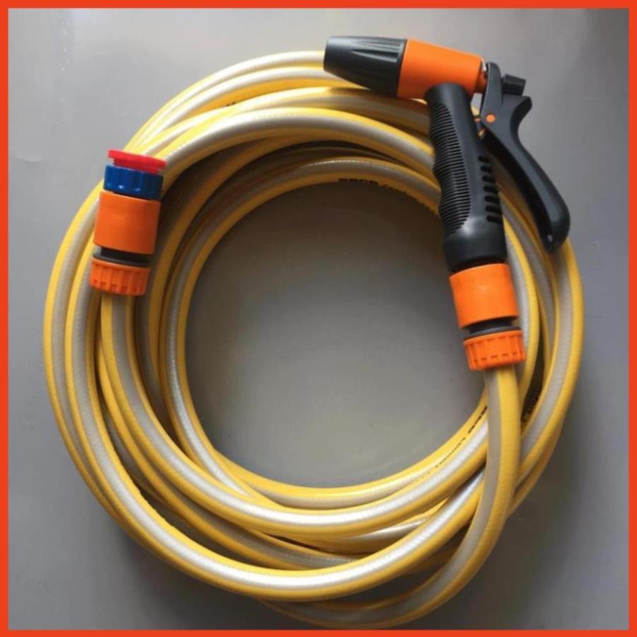 Vòi tưới cây rửa xe 6m-7m-8m tay bóp tùy chỉnh nhiều chế độ 319498622-1622-3 mầu cam