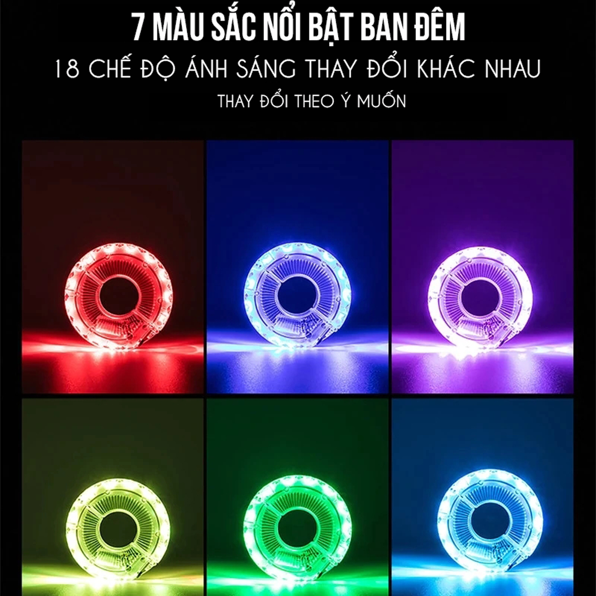 Đèn Trang Trí Cho Xe Đạp Trẻ Em Gắn Moay-Ơ Trục Giữa Xe Đạp Với 7 Màu RBG 18 Chế Độ Sáng Khác Nhau Sạc Điện USB Mai Lee