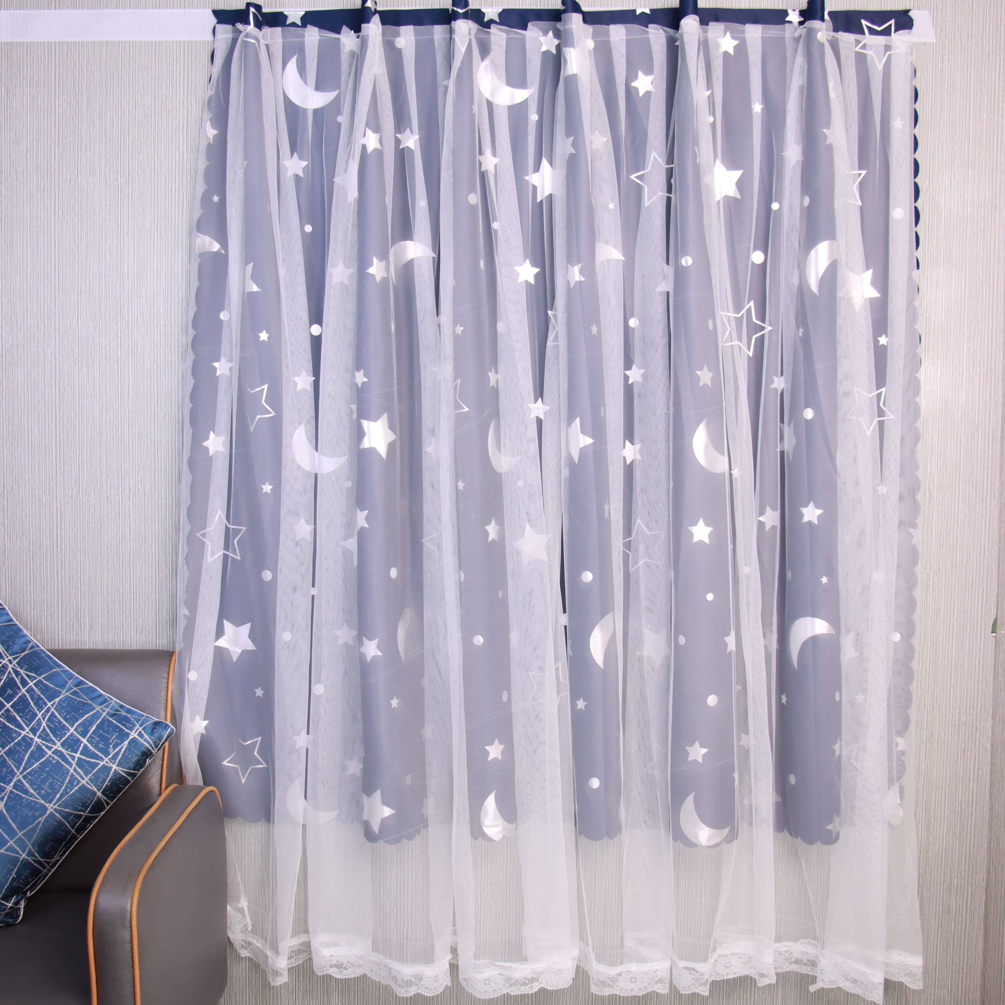 Rèm Khoen Lỗ, Khoen Ri Đô, Rèm Dán Hai Lớp TRĂNG SAO XANH ĐEN Chống Nắng Tốt, Kích Thước Đa Dạng