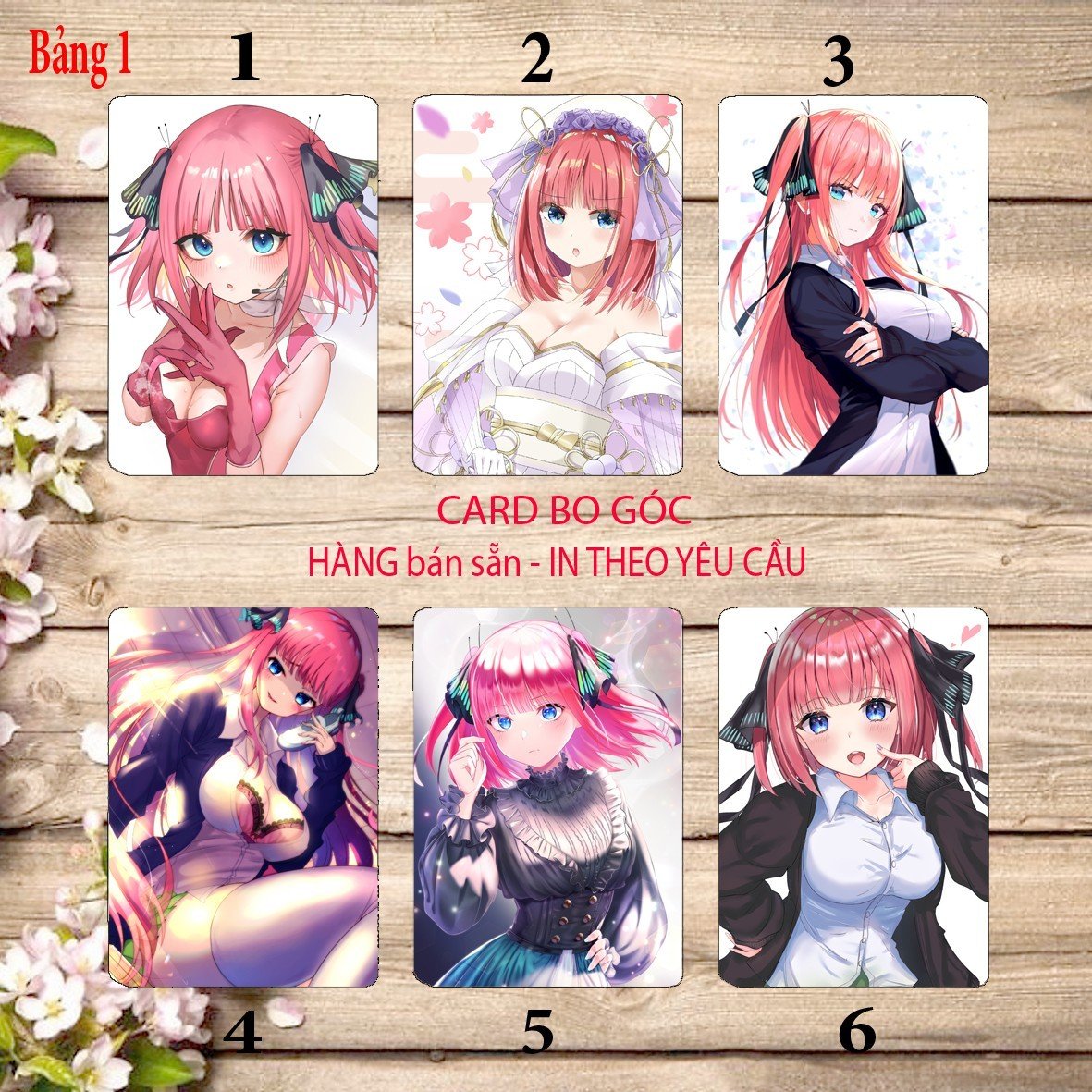 Card bo góc Nakano Nino Gotoubun no Hanayome 6 ảnh khác nhau/ Thẻ card hình Nakano Nino nhà có 5 nàng dâu