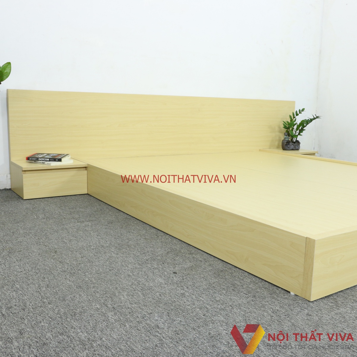 Giường Nhật Gỗ Công Nghiệp MDF Melamine Màu Vàng Kem Đẹp Hiện Đại