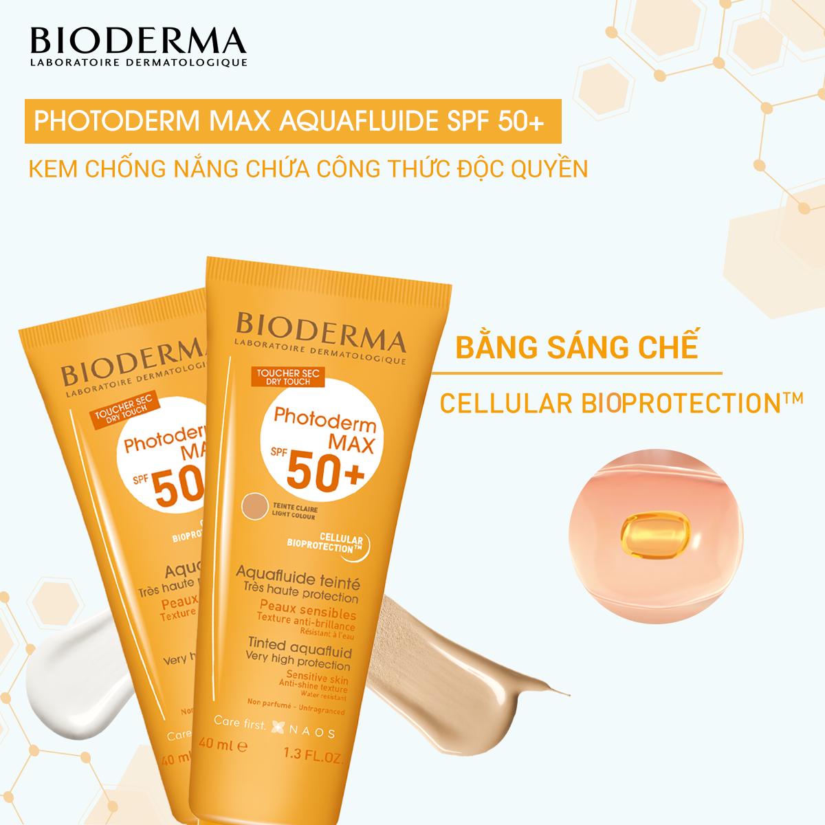 Kem Chống Nắng Bioderma Không Màu Photoderm MAX Aquafluide SPF 50+ 40ml + Tặng Kèm Túi Đựng Mỹ Phẩm Cao Cấp