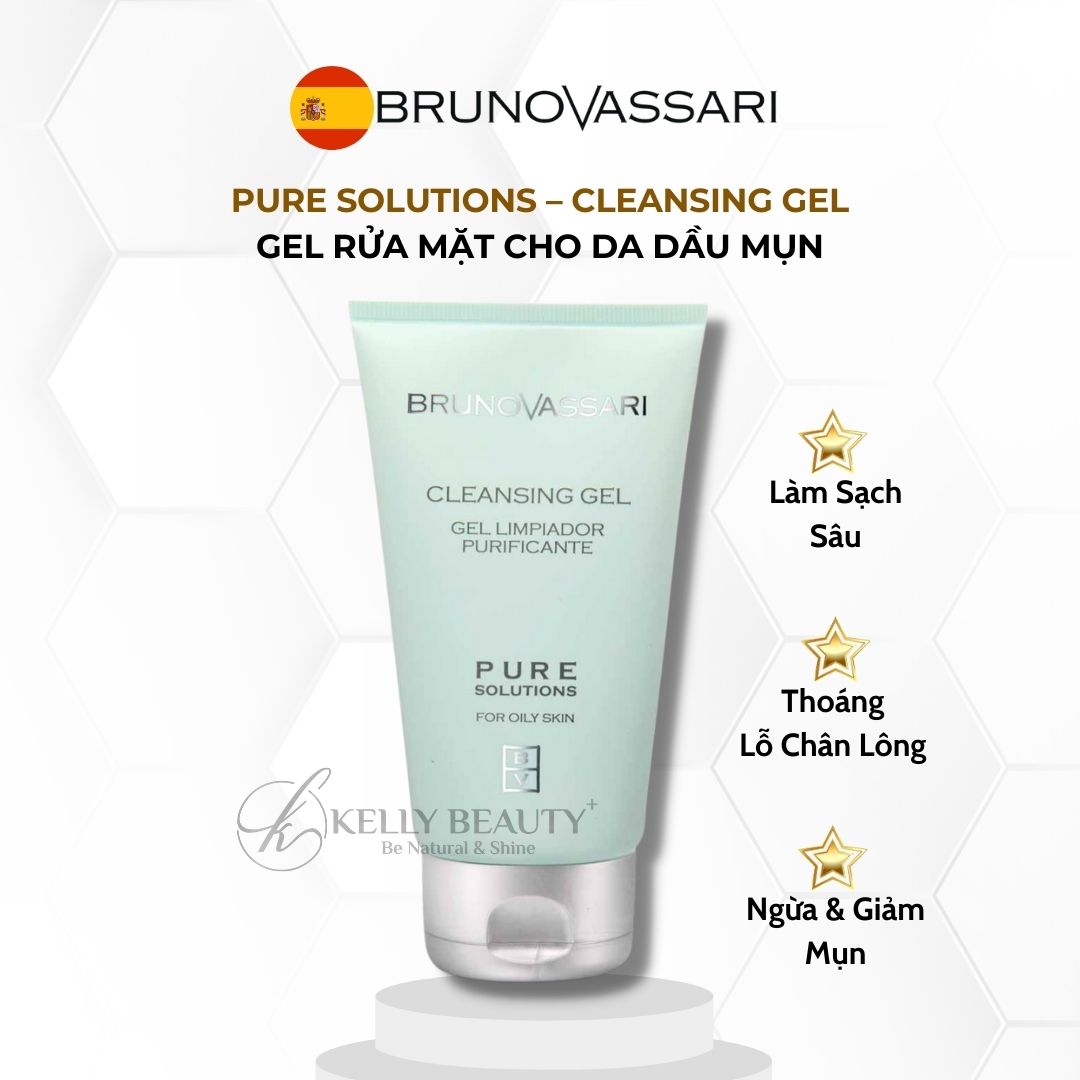 Gel Rửa Mặt Cho Da Dầu Mụn Pure Solutions - Cleansing Gel - Bruno Vassari | Kelly Beauty