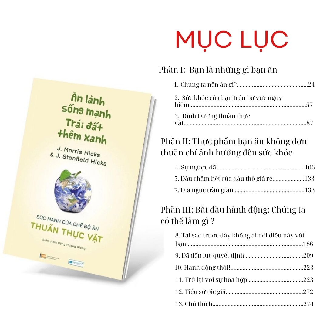 Sách- Ăn lành sống mạnh Trái đất thêm xanh - Sức mạnh của chế độ ăn thuần thực vật _J. Morris Hicks &amp; J. Stanfield Hicks