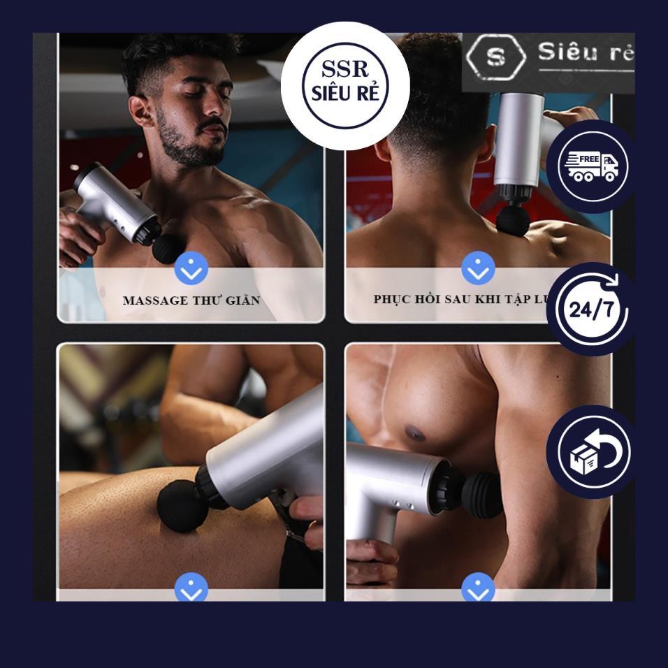 Máy massage cầm tay trị đau mỏi căng cơ Fascial Gun đa chức năng 4 đầu massage mạnh mẽ 6 tốc độ