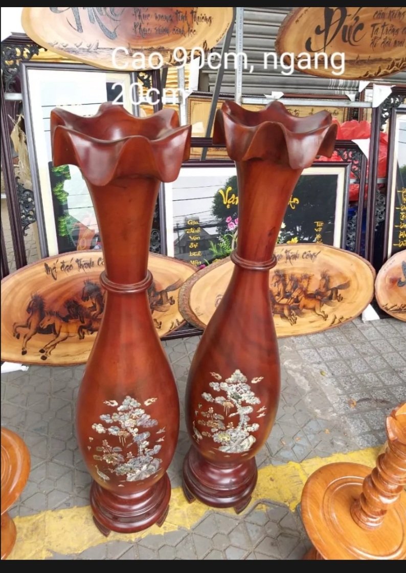Cặp lục bình gỗ lim cao cấp cẩn cao 50- 60 cm