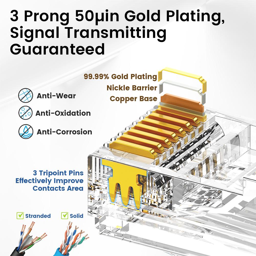 AMPCOM RJ45 plug mô-đun, cat6 cat5e đi qua các đầu nối mạng UTP 3/50μ kết thúc 8p8c crimp cho cáp Ethernet cho Ethernet