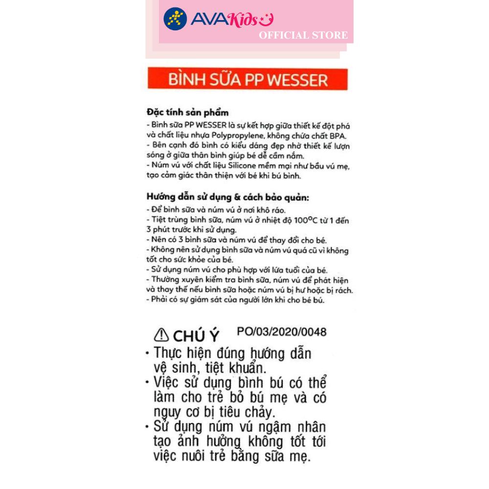Bình sữa nhựa PP Wesser TBSPPW60 cổ hẹp 60 ml (0 - 3 tháng)