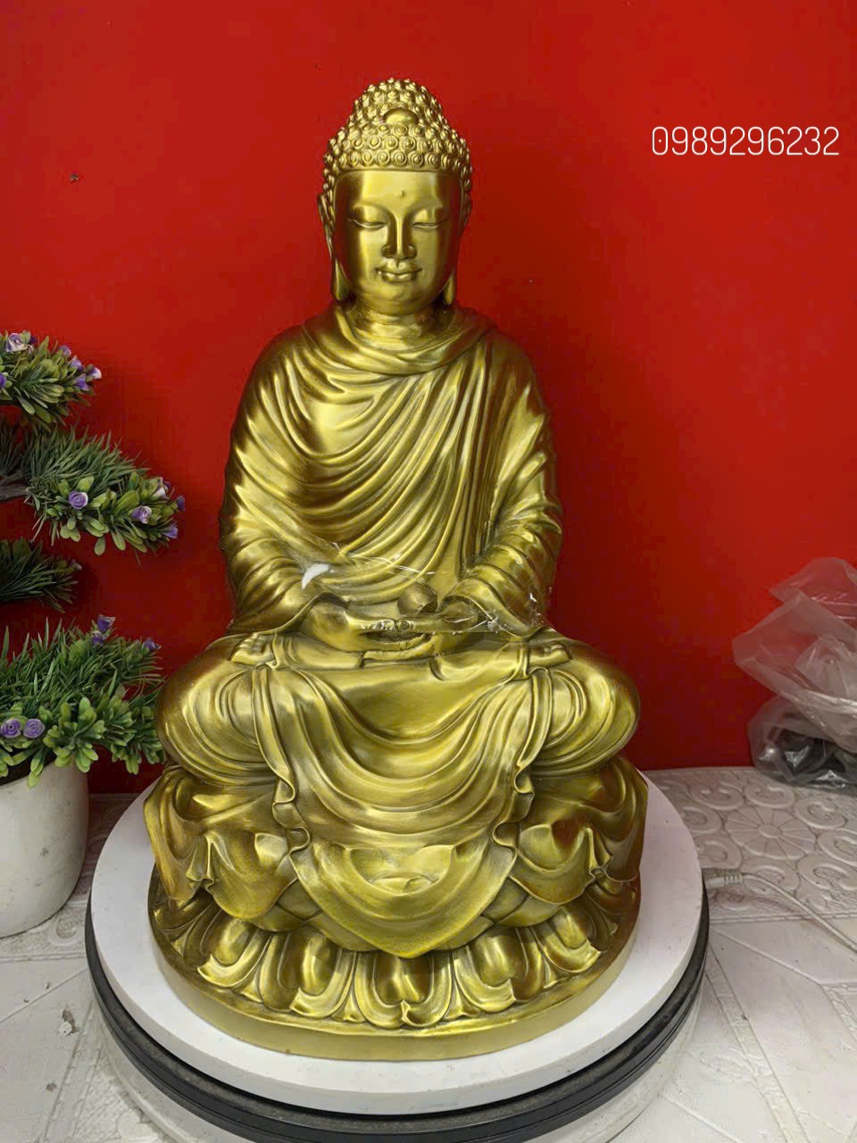 Tượng Thích Ca bằng đồng vàng cao 40cm - Tôn tương Thích Ca Mâu Ni