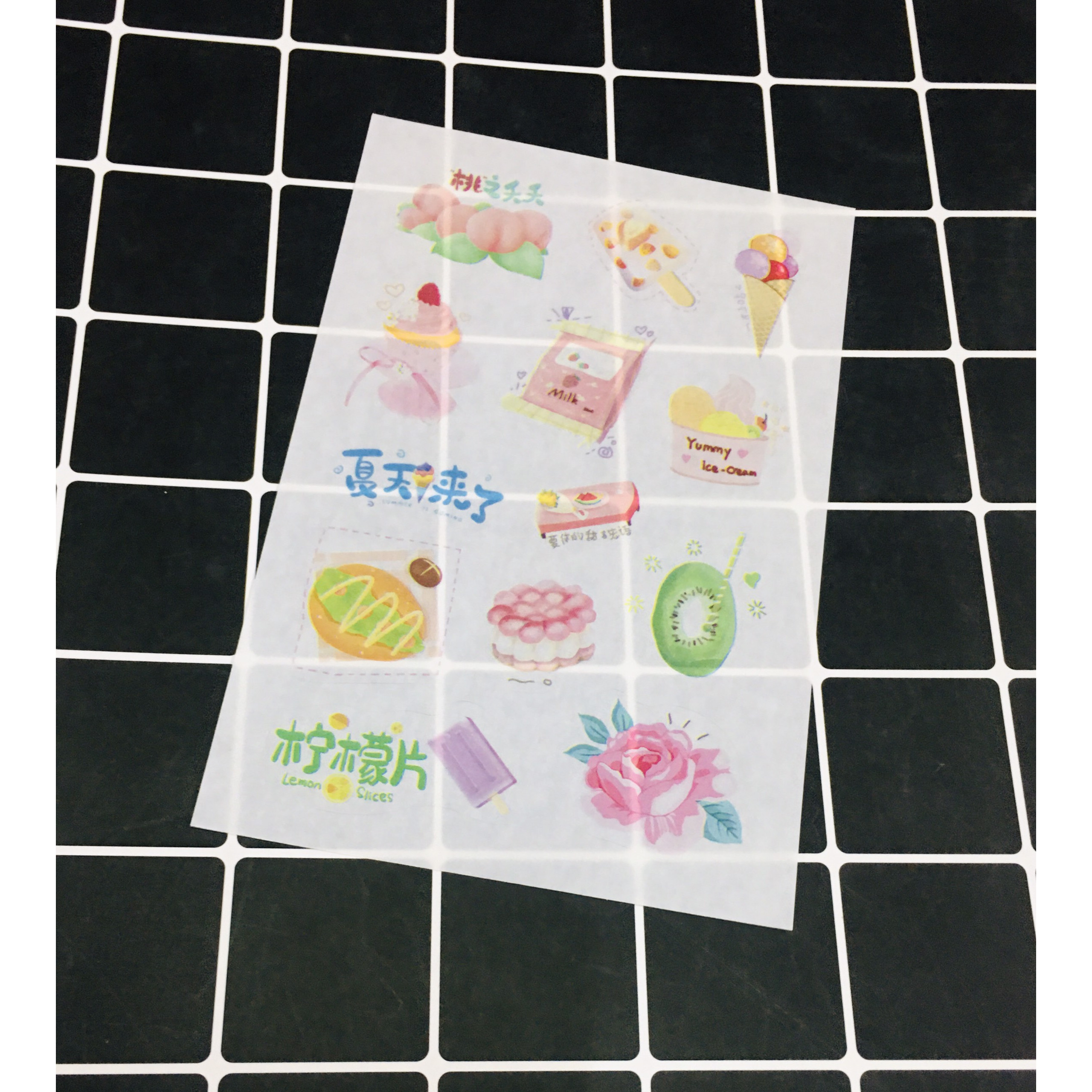 Hình Dán đồ ăn uống sticker food set 12 bảng
