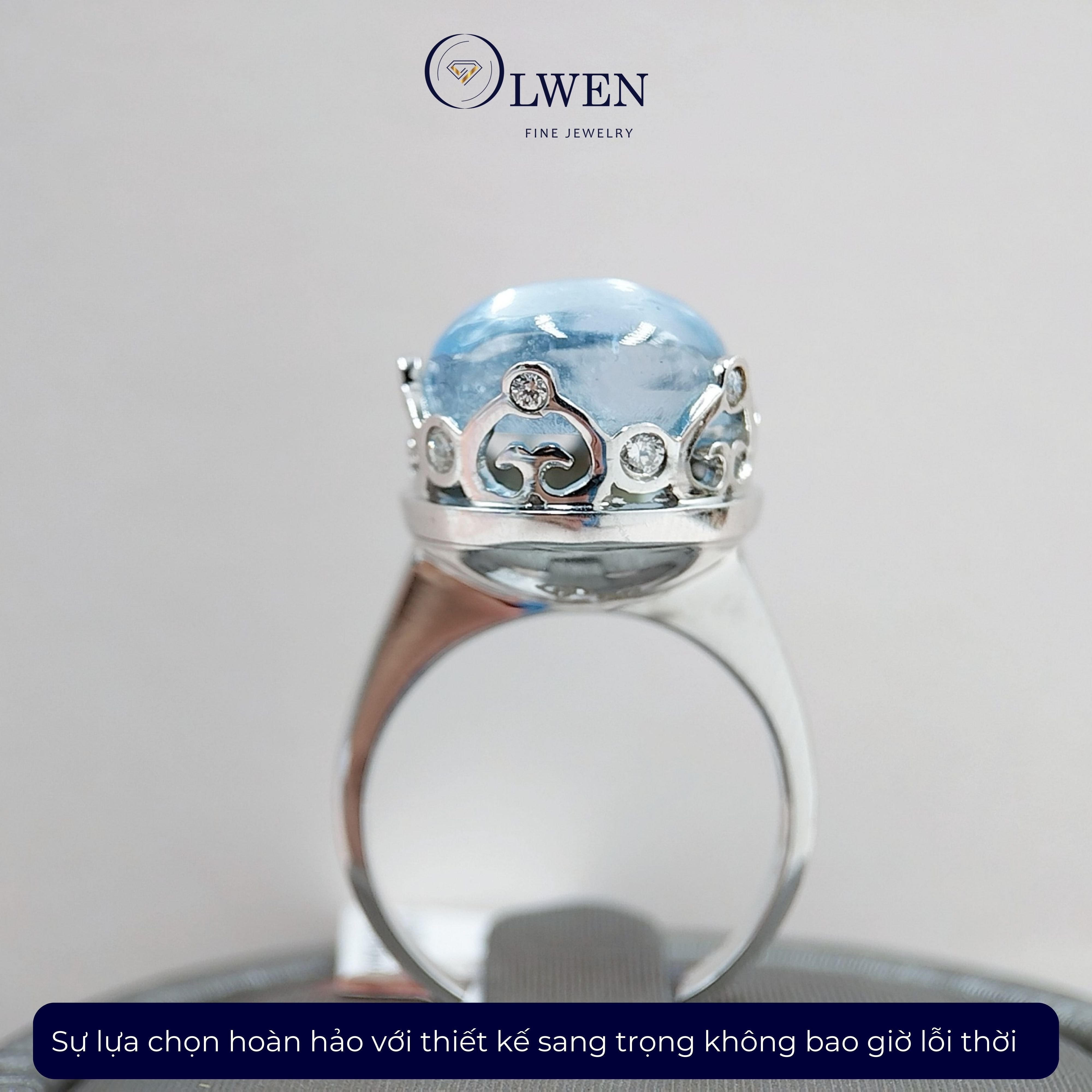 Nhẫn Topaz xanh kim cương 18K HK Olwen HA-SJ000017