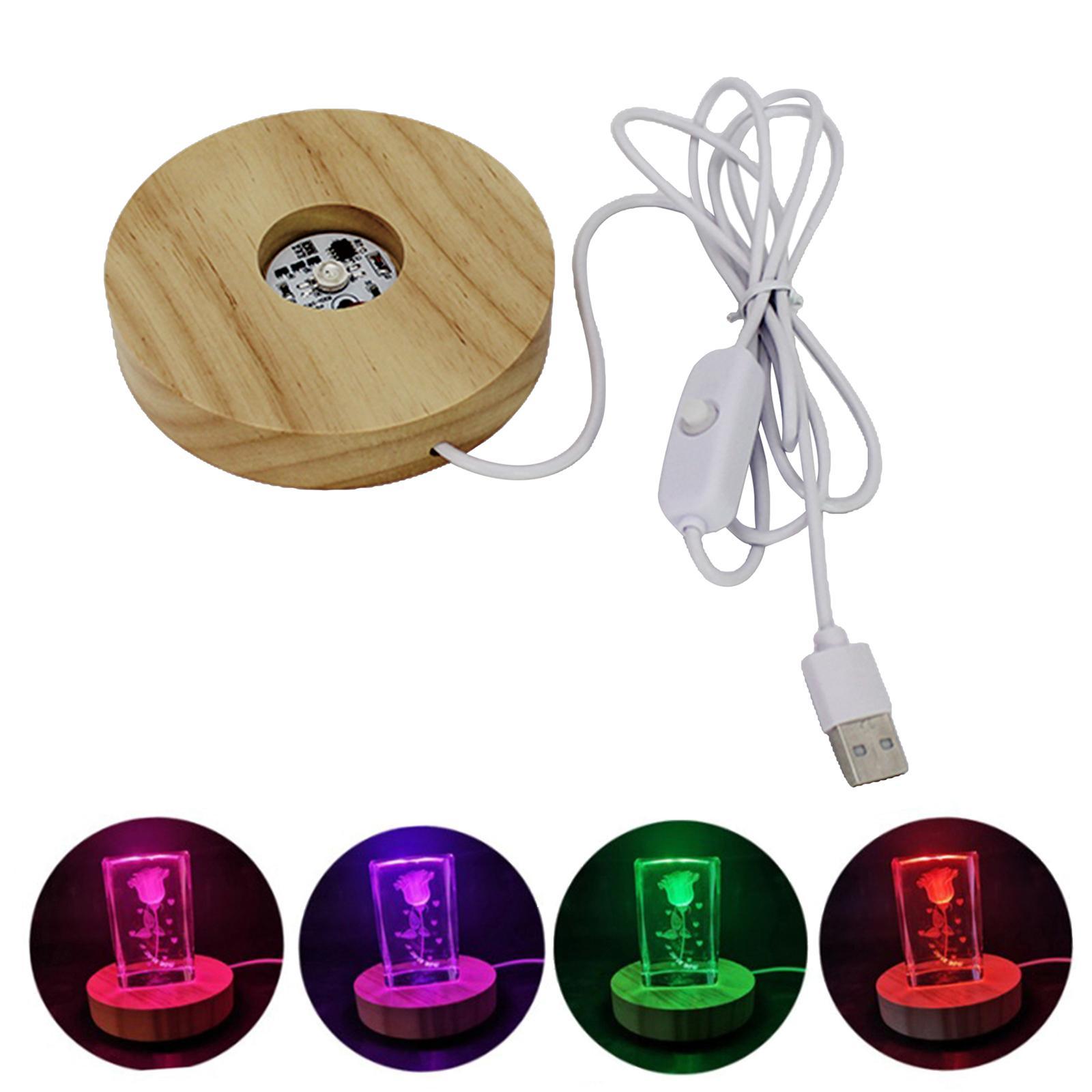 3X Wooden Round LED Light Base Display Stand Lamp for Crystals Ball Colorful