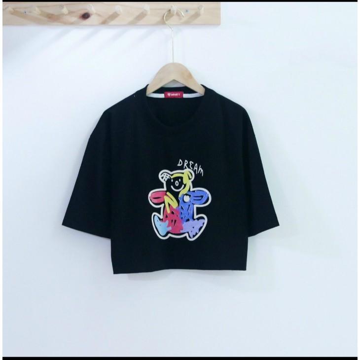 Aó croptop hình con gấu cổ tròn frieesze từ 45-65 kg