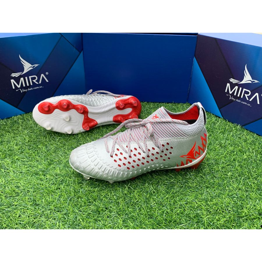 Giày Đá Bóng Mira Evospeed 19.2 FG Bạc Có Miếng Lót Giày