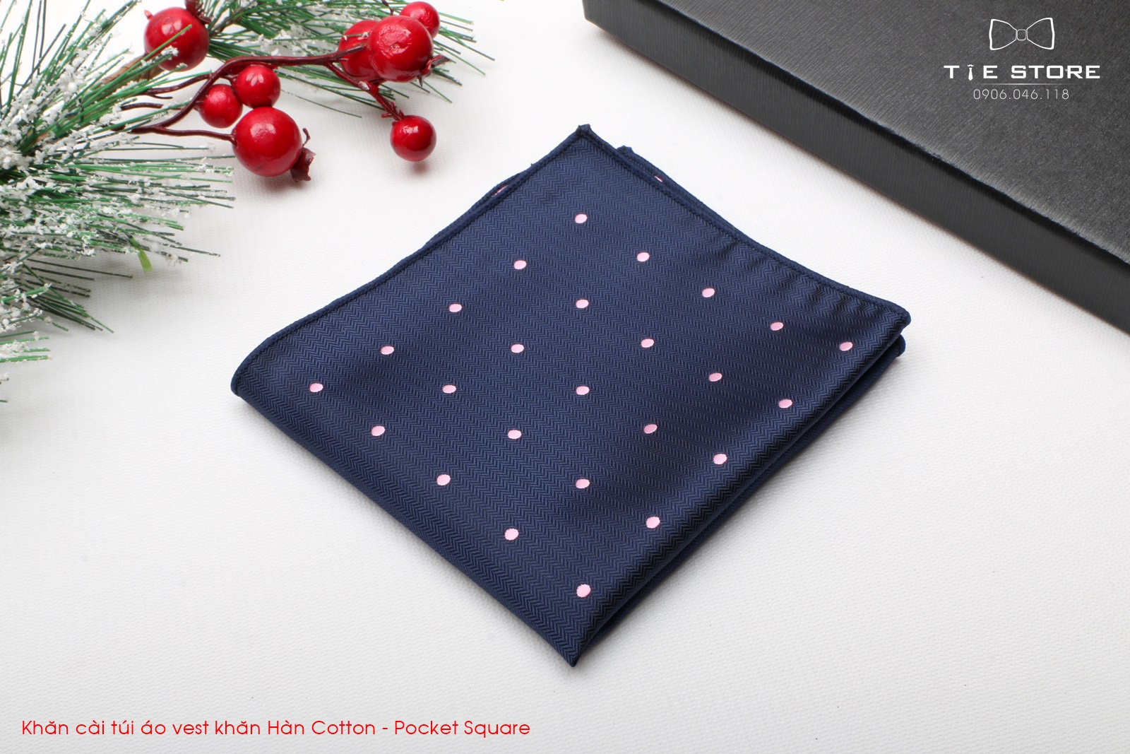 Khăn Cài Túi Áo Vest - Pocket Square - Phụ Kiện Cài Áo Xanh chấm hồng